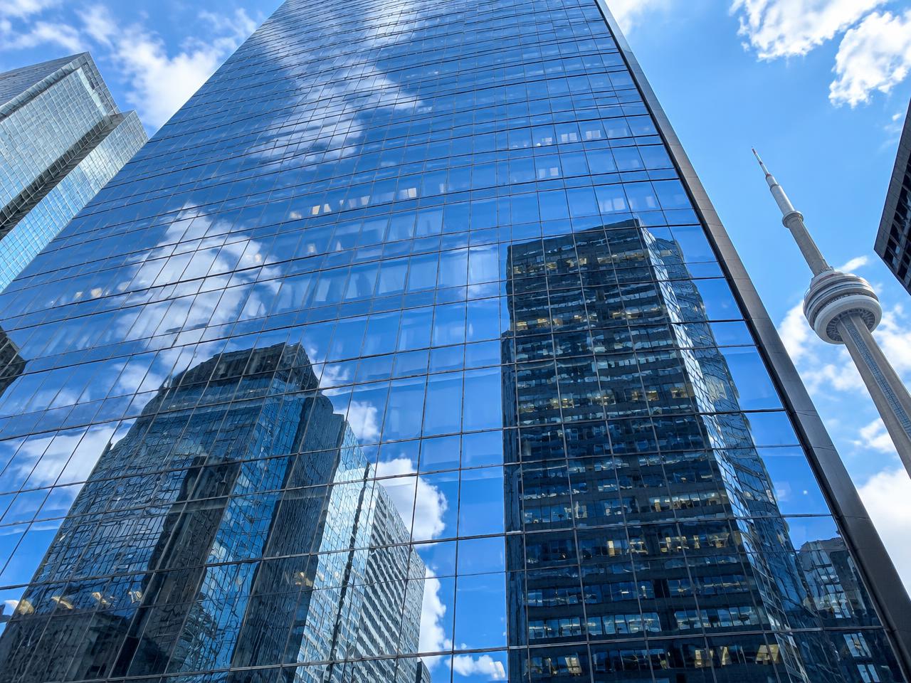 Reflective glass office tower in downtown Toronto